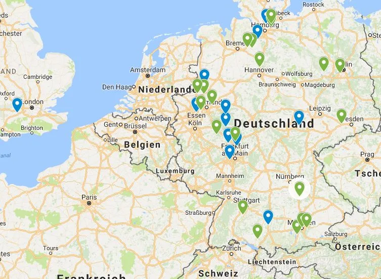 Übersichtskarte deutscher Pferdekliniken
