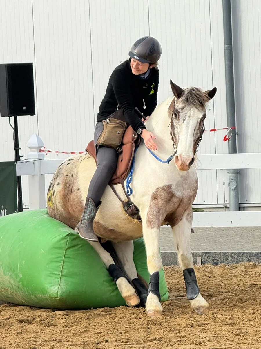 Pino mit Kerstin am Sitzsack, Nahaufnahme